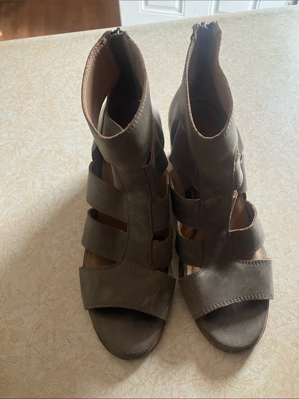 Lucky Brand Taupe Strappy Wedge Sandals